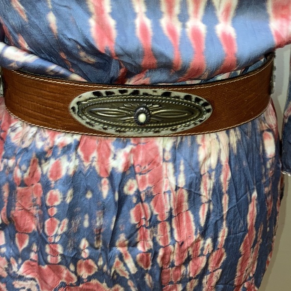 ADOPPIA VITA Rare leather, silver, calfskin brown wide belt - decorative buckle